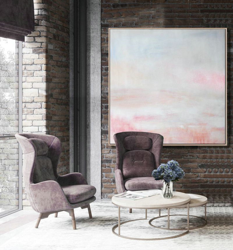Huge Abstract Painting On Canvas,Oversized Abstract Painting,Oversized Custom Canvas Art,White,Gray,Pink.etc